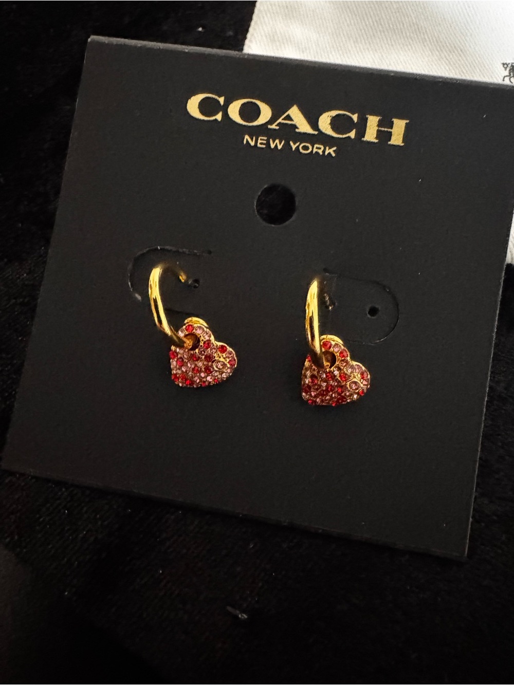 COACH Gold-Tone Hoop Earrings with Red Crystal Heart Drops